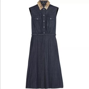 Sz. 36 Gucci Denim Tan Python Collar Belted Dress